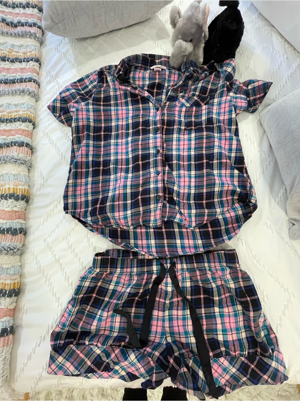 Pink & Blue Plaid Short Pajama Set